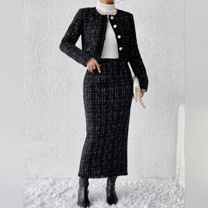 Plaid Tweed Jacket & Skirt